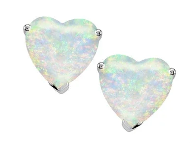 Tommaso Design 6mm Heart shape Genuine Opal Earrings Studs in 14 kt White Gold 302456B