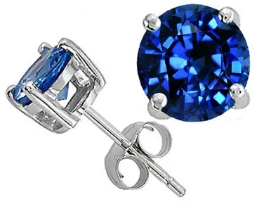 Tommaso Design 7mm Round Created Blue Sapphire Earrings Studs
