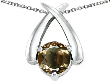Tommaso Design 7mm Round Genuine Smoky Quartz Pendant Necklace
