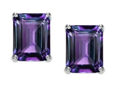 Tommaso Design 8x6mm Emerald Cut Simulated Alexandrite Earrings Studs in 14 kt White Gold 308706B