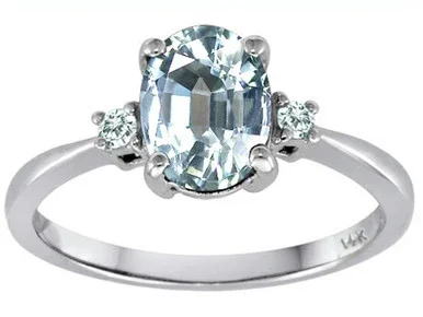 Tommaso Design 8x6mm Oval Genuine Aquamarine Engagement Ring