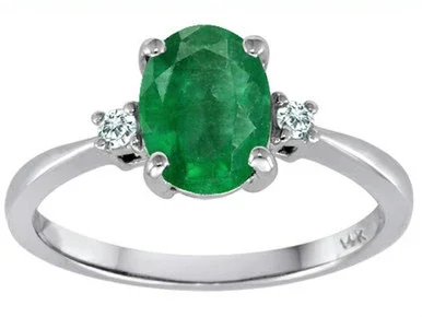 Tommaso Design 8x6mm Oval Genuine Emerald Engagement Ring – 305638B8