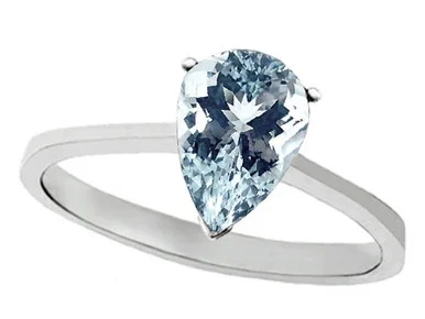 Tommaso Design Genuine Aquamarine Pear Shape 8x6mm Solitaire Engagement Ring – 27987B75