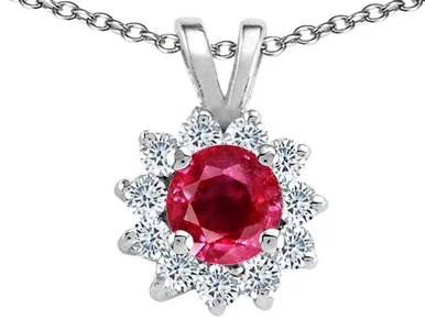 Tommaso Design Genuine Round Ruby and Diamond Pendant Necklace – 24895A