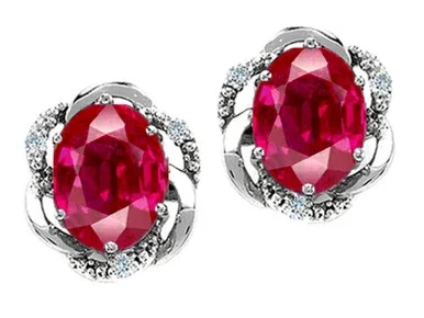 Tommaso Design Oval 8x6mm Created Ruby Earrings in 14 kt White Gold 300696B