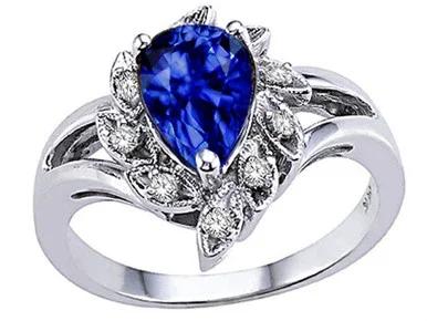 Tommaso Design Pear Shape 8×6 mm Created Blue Sapphire Ring – 25910B8