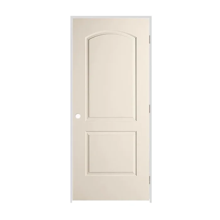 Trimlite 18″ x 80″ Primed 2-Panel Arch Top Caiman Molded Hollow Core 7-1/4″ Jamb Left Hand Prehung Door with Satin Nickel Hinges