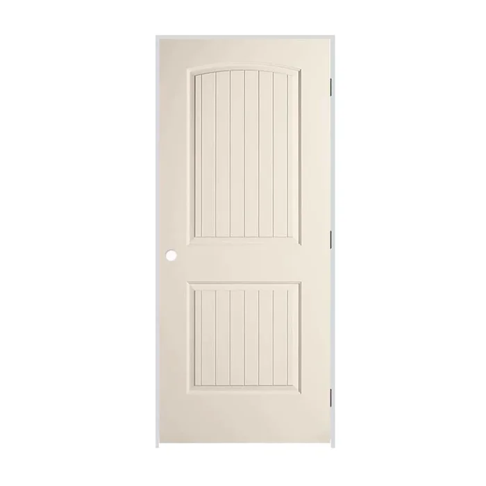 Trimlite 18″ x 80″ Primed 2-Panel Arch Top V-Groove Santa Fe Molded Hollow Core 7-1/4″ Jamb Left Hand Prehung Door with Oil Rubbed Bronze Hinges