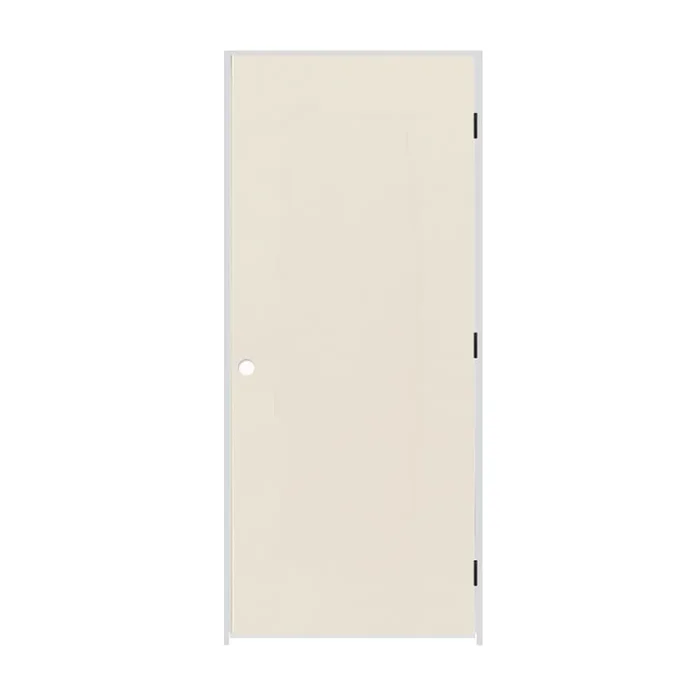Trimlite 18″ x 80″ Primed Hardboard Hollow Core Flush 4-9/16″ Jamb Left Hand Prehung Door with Black Hinges