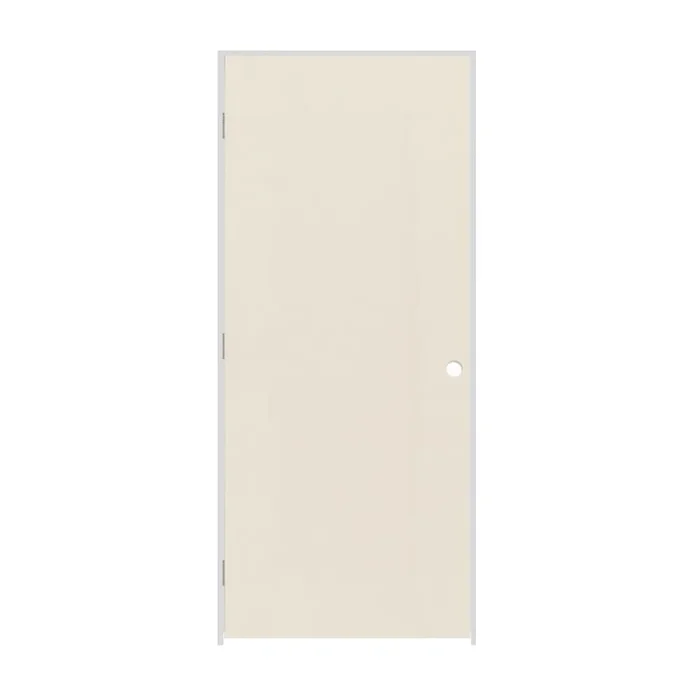 Trimlite 18″ x 80″ Primed Hardboard Solid Core Flush 4-9/16″ Jamb Right Hand Prehung Door with Brushed Chrome Hinges