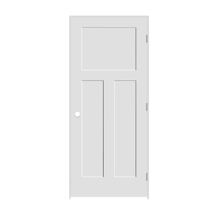 Trimlite 20″ x 80″ 3 Panel Shaker Primed Prehung Solid Core Left Interior Passage Door with Satin Nickel Hinges and 4-9/16″ Door Jamb