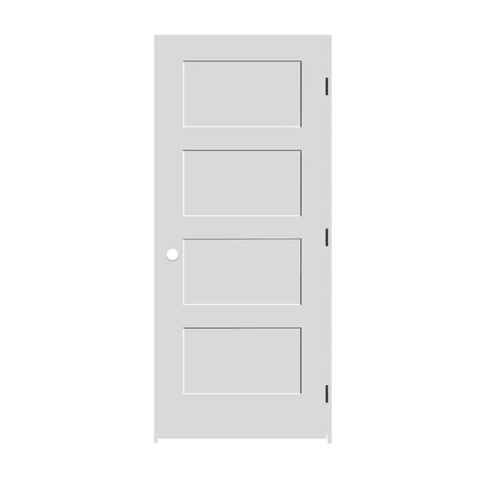 Trimlite 20″ x 80″ 4 Panel Shaker Primed Prehung Left Interior Passage Door with Black Hinges and 4-9/16″ Door Jamb