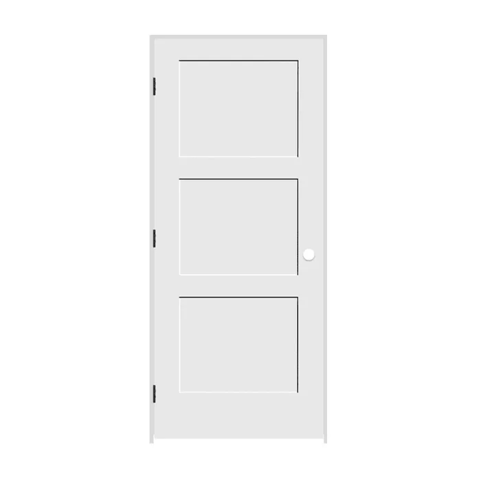 Trimlite 22″ x 80″ 3 Panel Shaker Primed Prehung Right Interior Passage Door with Matte Black Hinges and 6-9/16″ Door Jamb