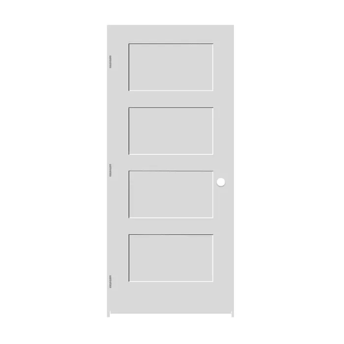Trimlite 22″ x 80″ 4 Panel Shaker Primed Prehung Right Interior Passage Door with Satin Nickel Hinges and 7-1/4″ Door Jamb