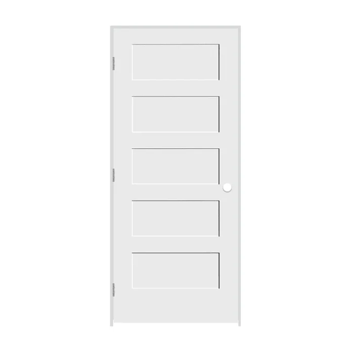 Trimlite 22″ x 80″ 5 Panel Shaker Primed Prehung Right Interior Passage Door with Brushed Chrome Hinges and 7-1/4″ Door Jamb