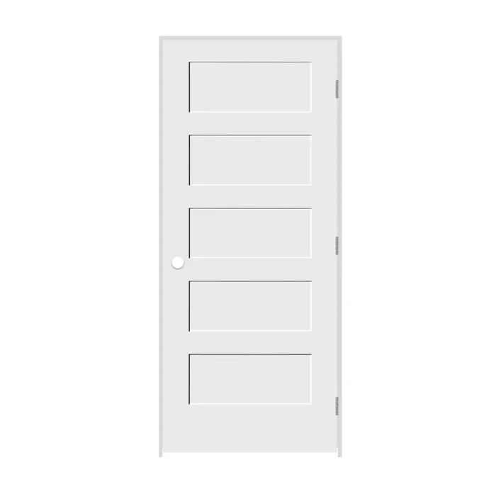 Trimlite 24″ by 84″ Shaker 5 Panel Left Handed Interior Prehung Passage Door with Brushed Chrome Hinges and 6-9/16″ Door Jamb