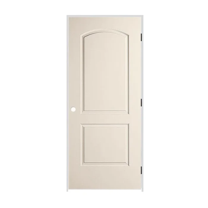 Trimlite 24″ x 80″ Primed 2-Panel Arch Top Caiman Molded Hollow Core 6-9/16″ Jamb Left Hand Prehung Door with Black Hinges