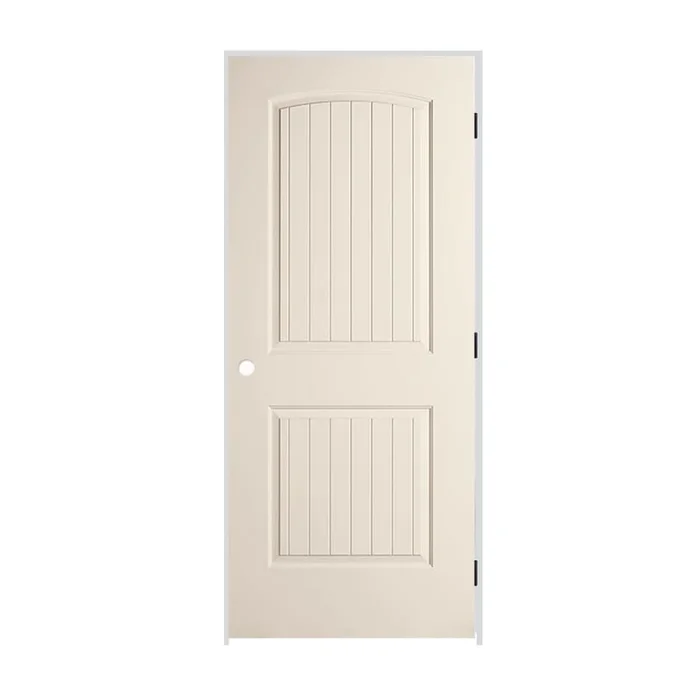 Trimlite 24″ x 80″ Primed 2-Panel Arch Top V-Groove Santa Fe Molded Hollow Core 6-9/16″ Jamb Left Hand Prehung Door with Black Hinges
