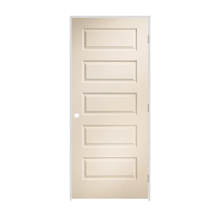 Trimlite 24″ x 80″ Primed 5-Panel Rockport Molded Hollow Core 7-1/4″ Jamb Left Hand Prehung Door with Brushed Chrome Hinges