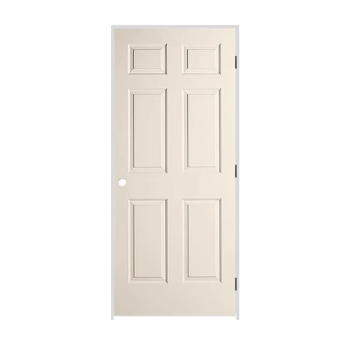 Trimlite 24″ x 80″ x 1-3/8″ Primed 6-Panel Colonist Molded Textured Hollow Core 6-9/16″ LH Prehung Door with Matte Black Hinges