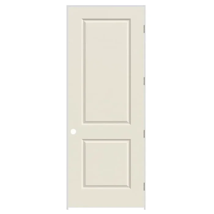 Trimlite 24″ x 96″ Primed 2-Panel Carrera Molded Hollow Core 6-9/16″ Jamb Left Hand Prehung Door with Satin Nickel Hinges