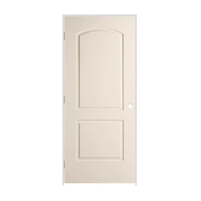 Trimlite 28″ x 80″ Primed 2-Panel Arch Top Caiman Molded Hollow Core 7-1/4″ Jamb Right Hand Prehung Door with Brushed Chrome Hinges