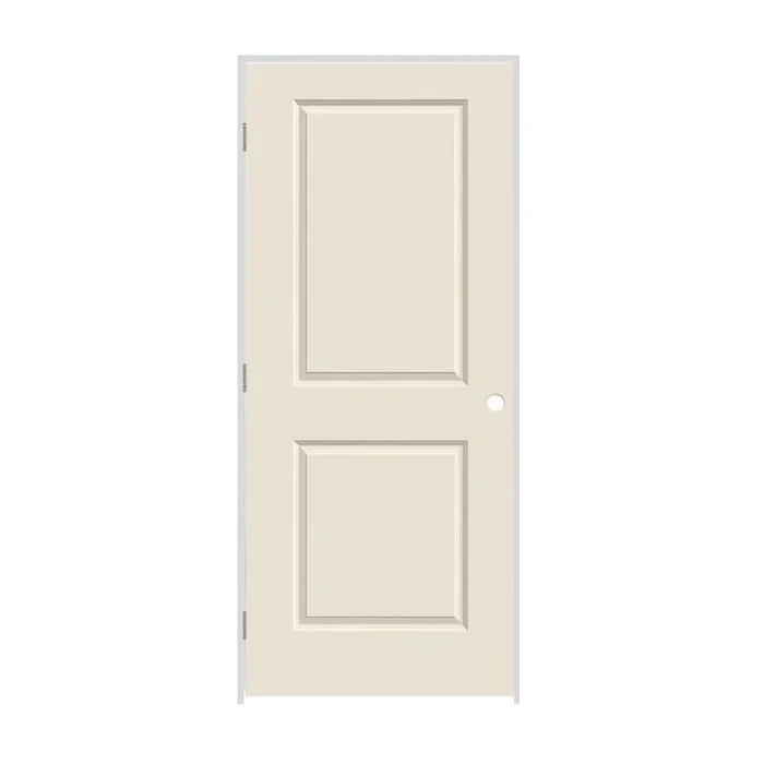 Trimlite 28″ x 80″ Primed 2-Panel Carrera Molded Solid Core 4-9/16″ Jamb Right Hand Prehung Door with Brushed Chrome Hinges