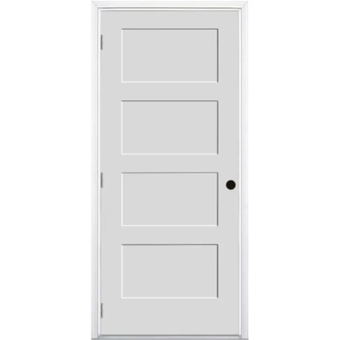 Trimlite 32″ by 80″ 4-Panel Shaker Right Handed Interior Prehung Fire Rated Passage Door with Satin Nickel Hinges and 6 9/16″ Door Jamb – Mill Sill