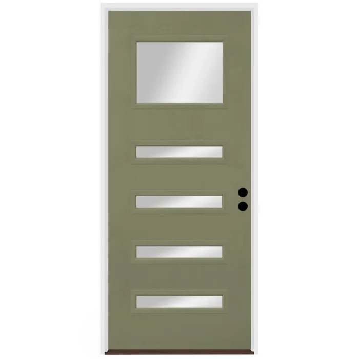 Trimlite Contemporary 38″ by 82″ Clear Glass Left Handed Pre-Hung Entry Door with 6-9/16″ Door Jamb, Black Hinges, and Bronze Sill