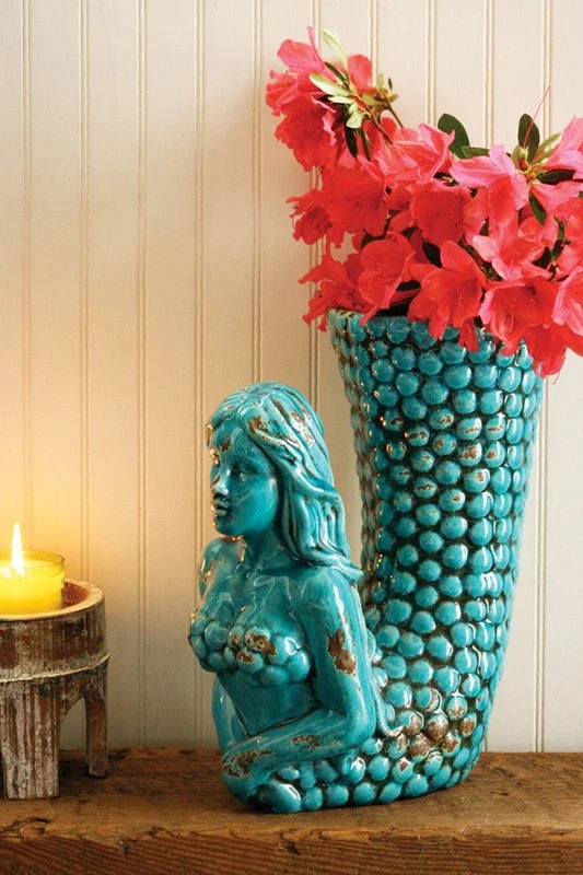 Turquoise mermaid vase