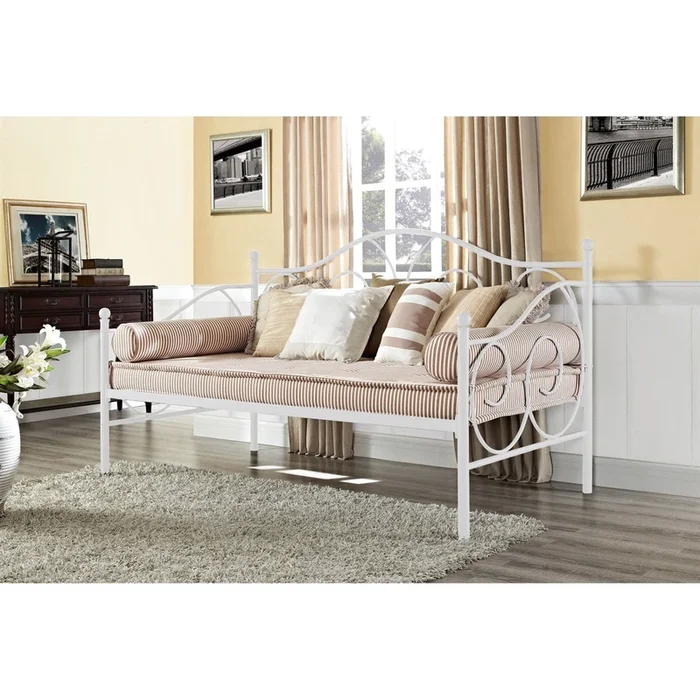 Twin White Metal Daybed with Scrolling Final Detailing – 600 lb Weight Limit