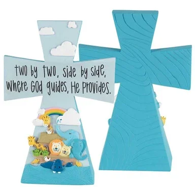 Two By Two Noah’s Ark Blue Tabletop Resin Cross 6″ x 4″