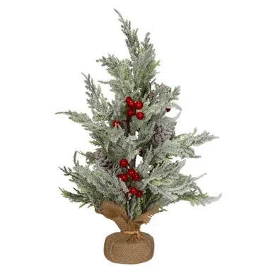 Un-lit Flocked Berry Tree with Burlap Base 18 Inch TR1607