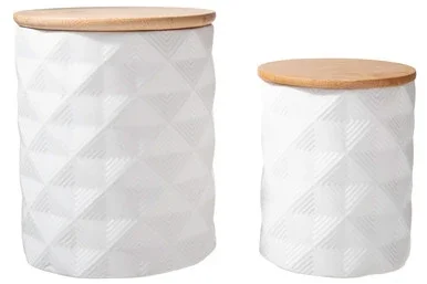 Urban Trends Ceramic Round Set Of Two Canister With White Finish 10914