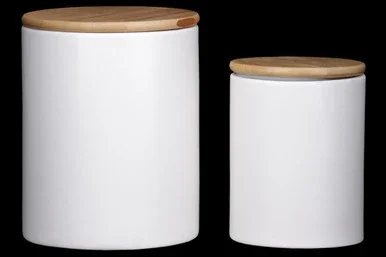 Urban Trends Ceramic Round Set Of Two Canister With White Finish 50944