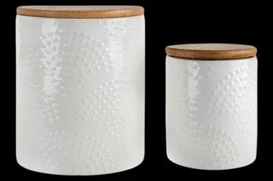 Urban Trends Ceramic Round Set Of Two Canister With White Finish 50961