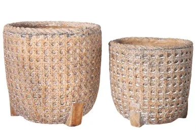 Urban Trends Terracotta Set Of Two Round Pot With Yellow Finish 39103