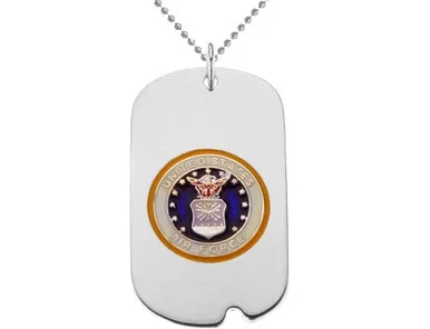US AIR FORCE Dog Tag Pendant Necklace in Sterling Silver with Chain