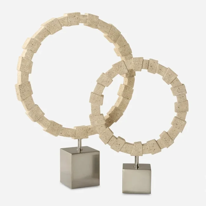 Uttermost Ivory Fusion Resin Stone Rings Sculpture – Set of 2