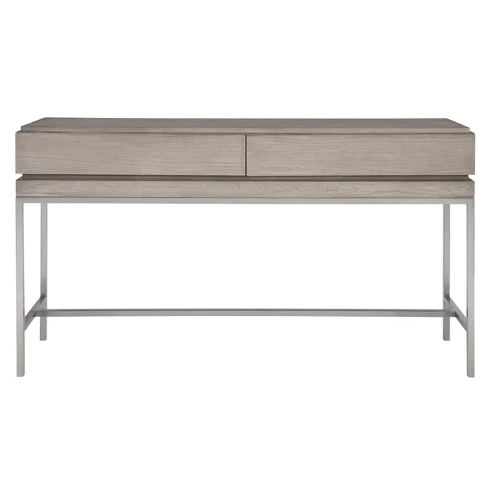 Uttermost Kamala 54″ Long Oak Veneer Top Stainless Steel Console Table
