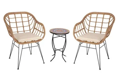 W Unlimited Faux Rattan Basket Chair Set With Mosiac Accent Table B2129XW2127LB