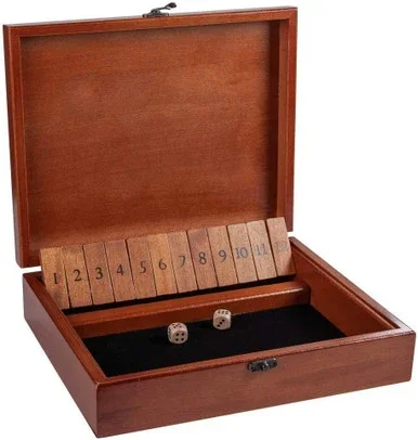 WE Games Wooden Board Game with Dice, Flip Tiles with 12 Numbers, in Old World Box with Lid – 497212
