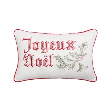Wenham Holly Noel Embroidered Christmas Pillow