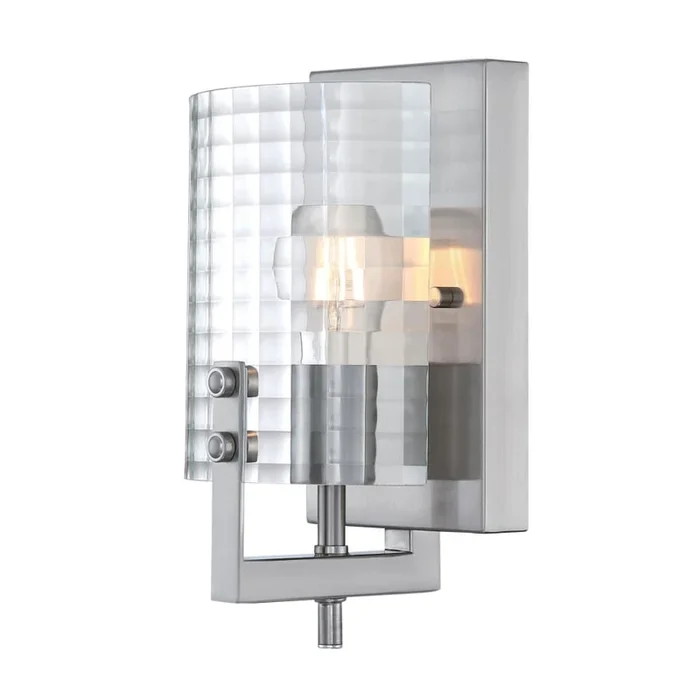 Westinghouse Enzo James 11″ Tall Bathroom Sconce with Waffle Glass Shade – Brushed Nickel