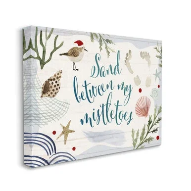 White and Blue Sand Between Mistletoes Nautical Beach Canvas Wall Art Decor 24″ x 30″