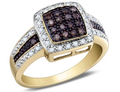 White and Enhanced Champagne Diamond Ring 1/2 Carat (ctw Color H-I, Clarity I2-I3) in 14K Yellow Gold – 08GDG126850-8