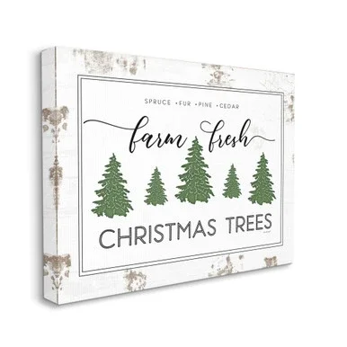 White and Green Farm Fresh Christmas Trees Canvas Wall Art Decor 16″ x 20″
