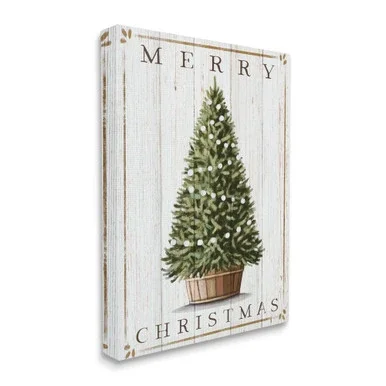 White and Green Merry Christmas Tree Super Oversized Stretched Canvas Wall Art 48″ x 36″