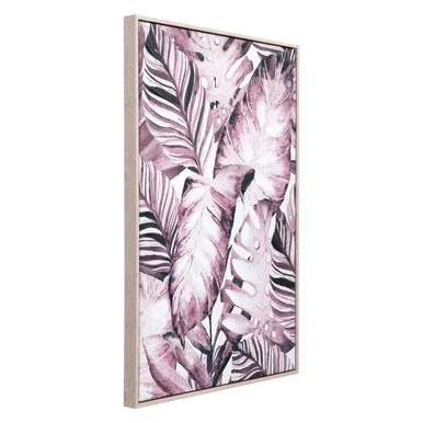 White and Purple Leaves Painted Framed Rectangular Wall Art 36.5″ x 24.75″
