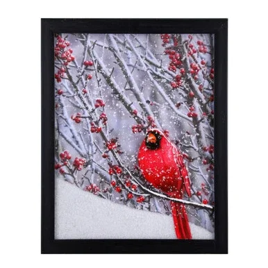 White and Red Cardinals in Snowy Scene Rectangular Christmas Wall Art 15.75″ x 19.75″